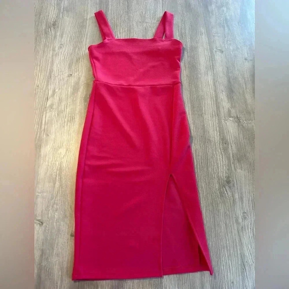 SHEIN Women's BAE Slit Knee-Length Bodycon Dress Size XS Hot Pink it is NWOT - Picture 3 of 11